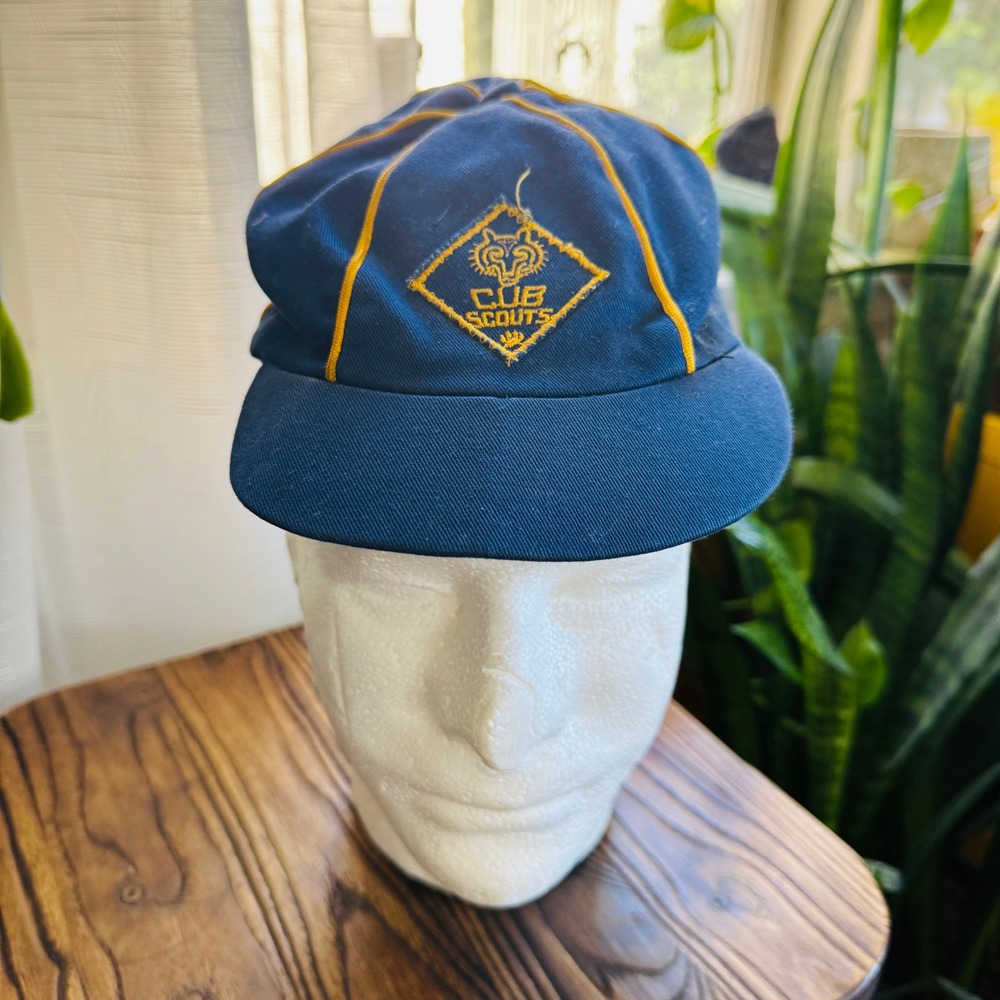 Vintage Cub Scouts Blue‎ Yellow Embellished Cap Hat Boys Youth